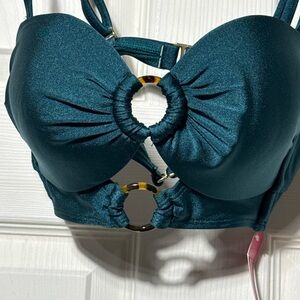 Xhilaration Shimmer Teal Ring-Front Longline Bikini Top